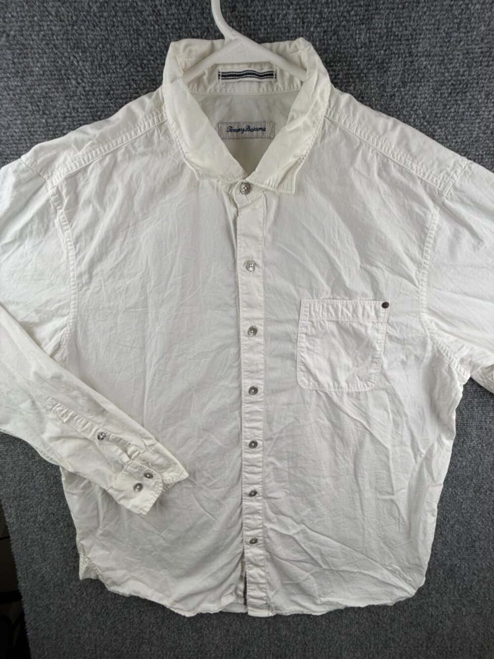 Tommy Bahama Long Sleeve Button Up Shirt White Large Cotton Pocket Adult Woven